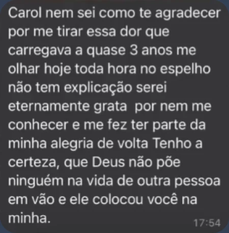 Mensagem de paciente agradecendo o cuidado da Carol.